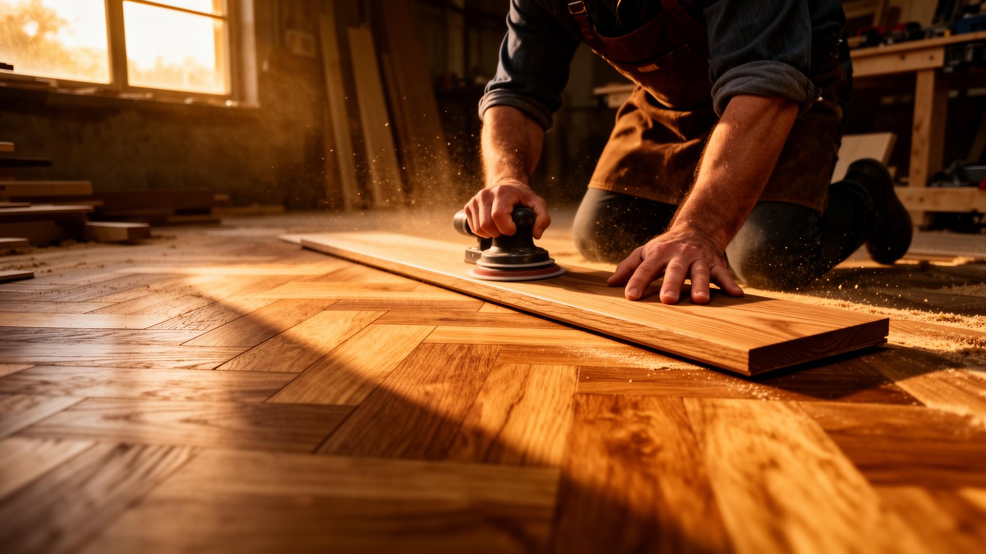 Artisan ponçant un parquet